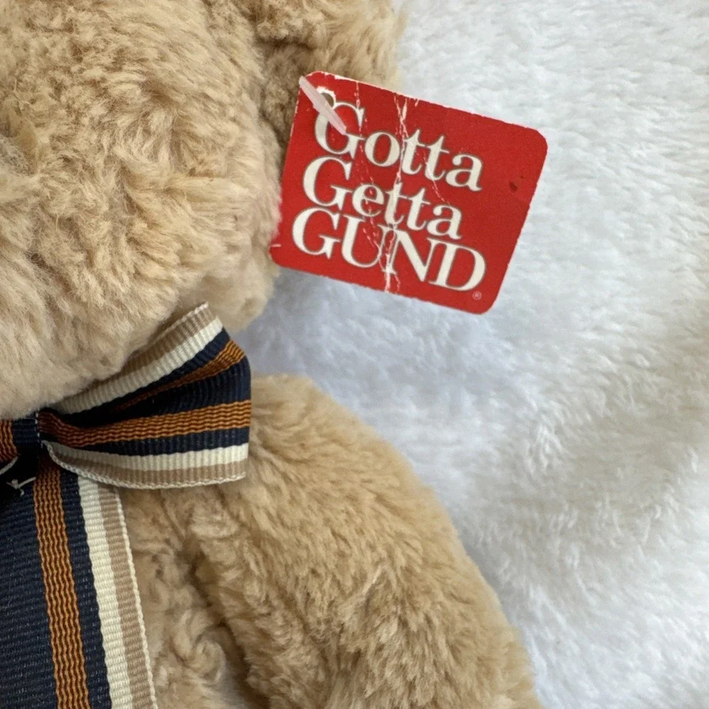 Gund Bearsnickles 2464 Tan Plush Teddy Bear with Striped‎ Bow 10 inch